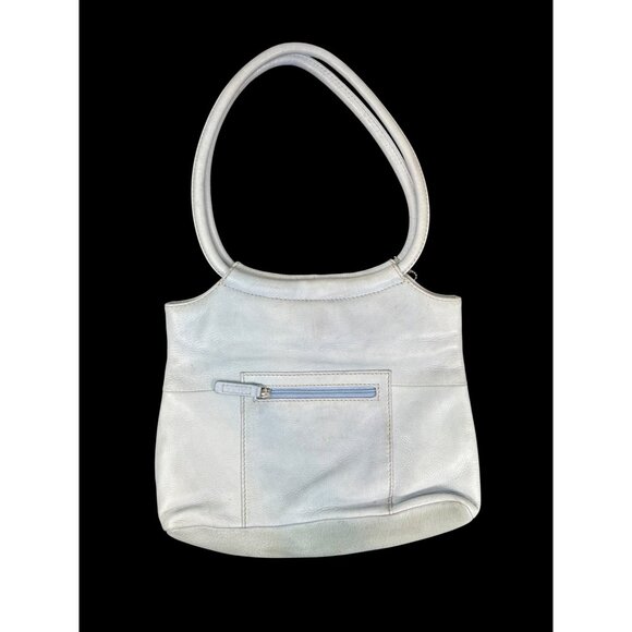 Vtg. Fossil Classic Light Blue Leather Tote Shoulder Bag Dual Handles - Picture 2 of 8